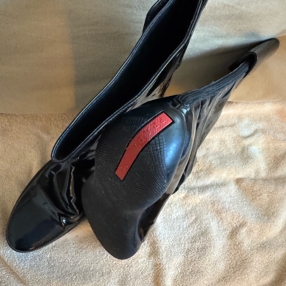 Prada Black Patent Leather Mid-Calf Rain Boots - Picture 5 of 5